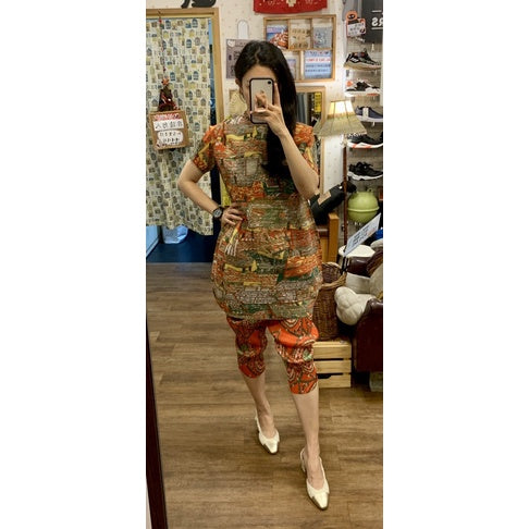 E-FONG 皺摺 印花 彈性伸縮 氣球洋裝 全新品 三宅 PP