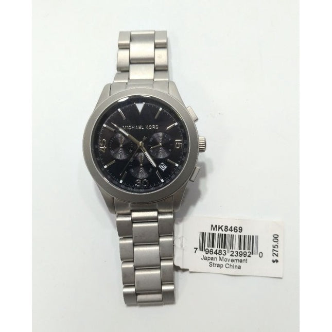 Michael kors 男三眼黑銀金屬錶帶腕錶 MK8469保證正品