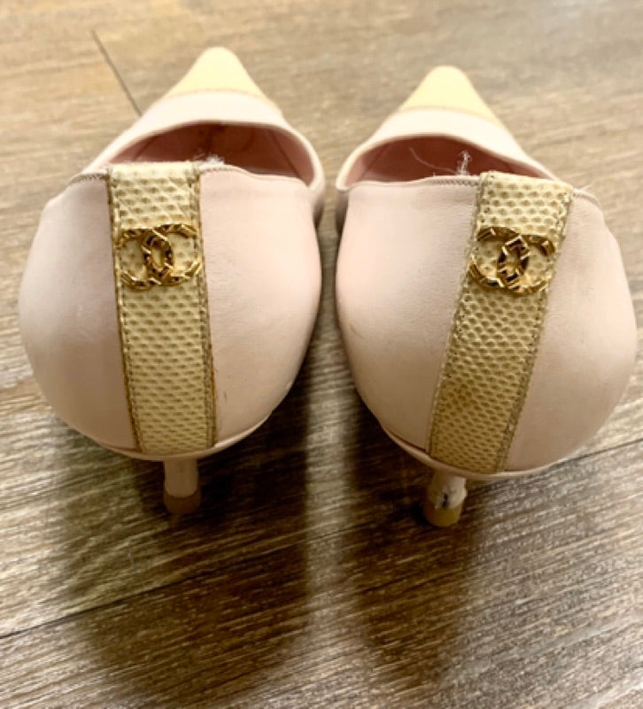 CHANEL 香奈兒 保證正品 粉色拼接 高跟鞋 37號