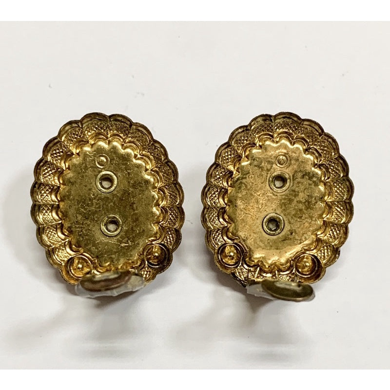 WESTERN GERMENY 西德 金色古董仕女浮雕 夾式耳環 w. Germany vintage