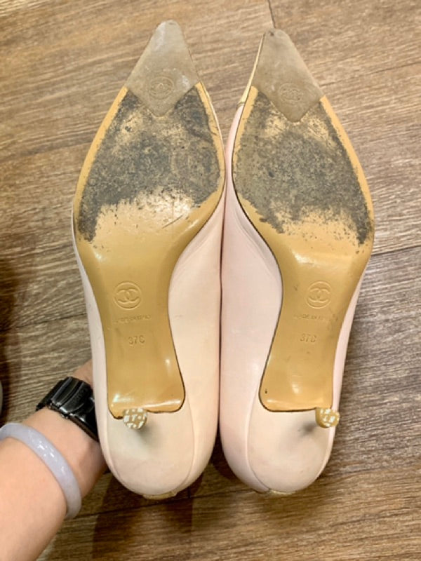 CHANEL 香奈兒 保證正品 粉色拼接 高跟鞋 37號