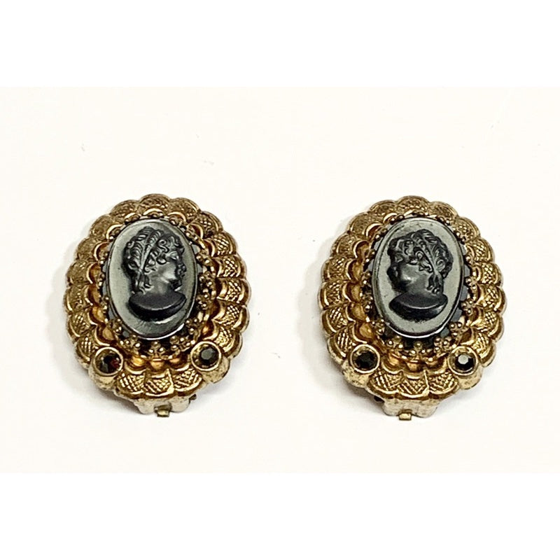 WESTERN GERMENY 西德 金色古董仕女浮雕 夾式耳環 w. Germany vintage