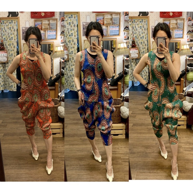 E-FONG 皺摺 印花 彈性伸縮 無袖上衣 全新品 三宅 PP