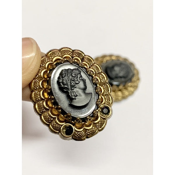 WESTERN GERMENY 西德 金色古董仕女浮雕 夾式耳環 w. Germany vintage
