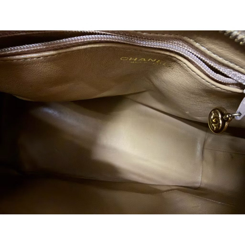 CHANEL 杏色 荔枝紋 牛皮 金幣包 手提包 保證正品