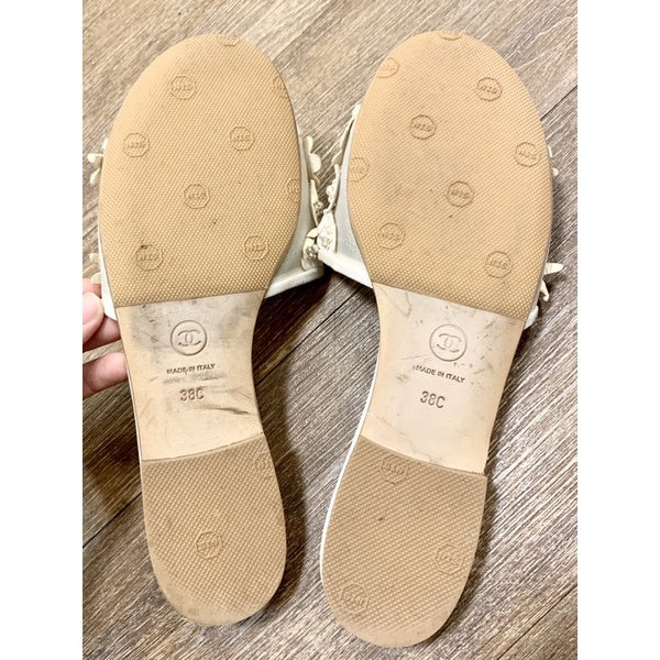 CHANEL 香奈兒 花瓣珍珠全白涼鞋 保證正品 38號