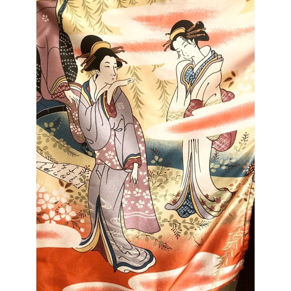 日式和服 浴衣 長版 緞面 復古 寫真攝影 均碼 附腰封 蝴蝶結 足袋