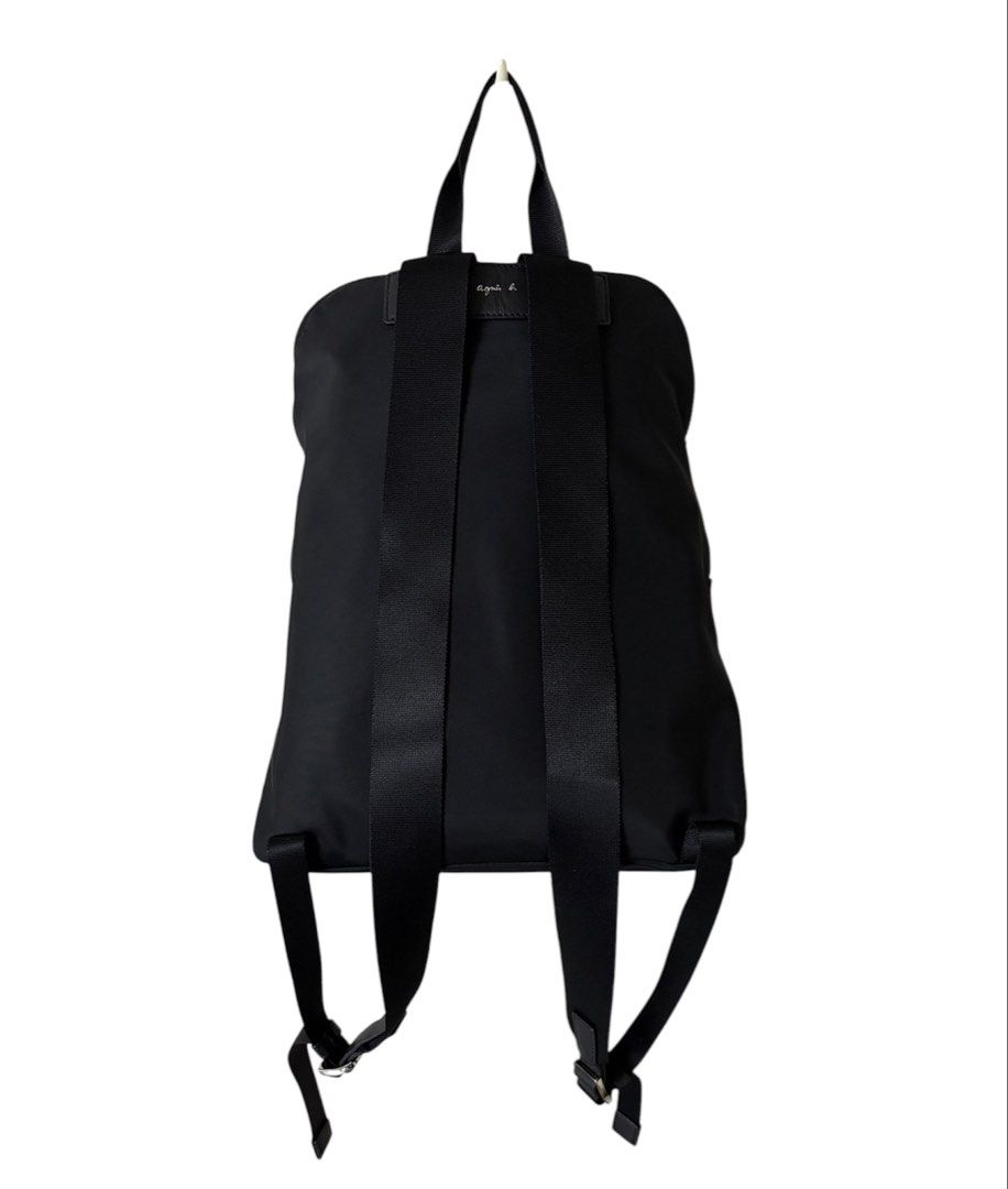 全新品❗️❗️❗️AGNES B. 黑色 前皮革口袋拼尼接龍後背包 小 保證正品