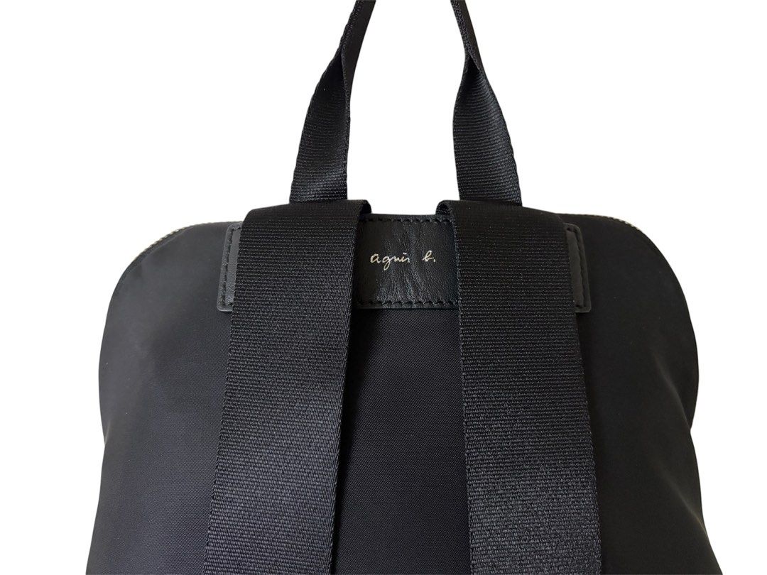全新品❗️❗️❗️AGNES B. 黑色 前皮革口袋拼尼接龍後背包 小 保證正品