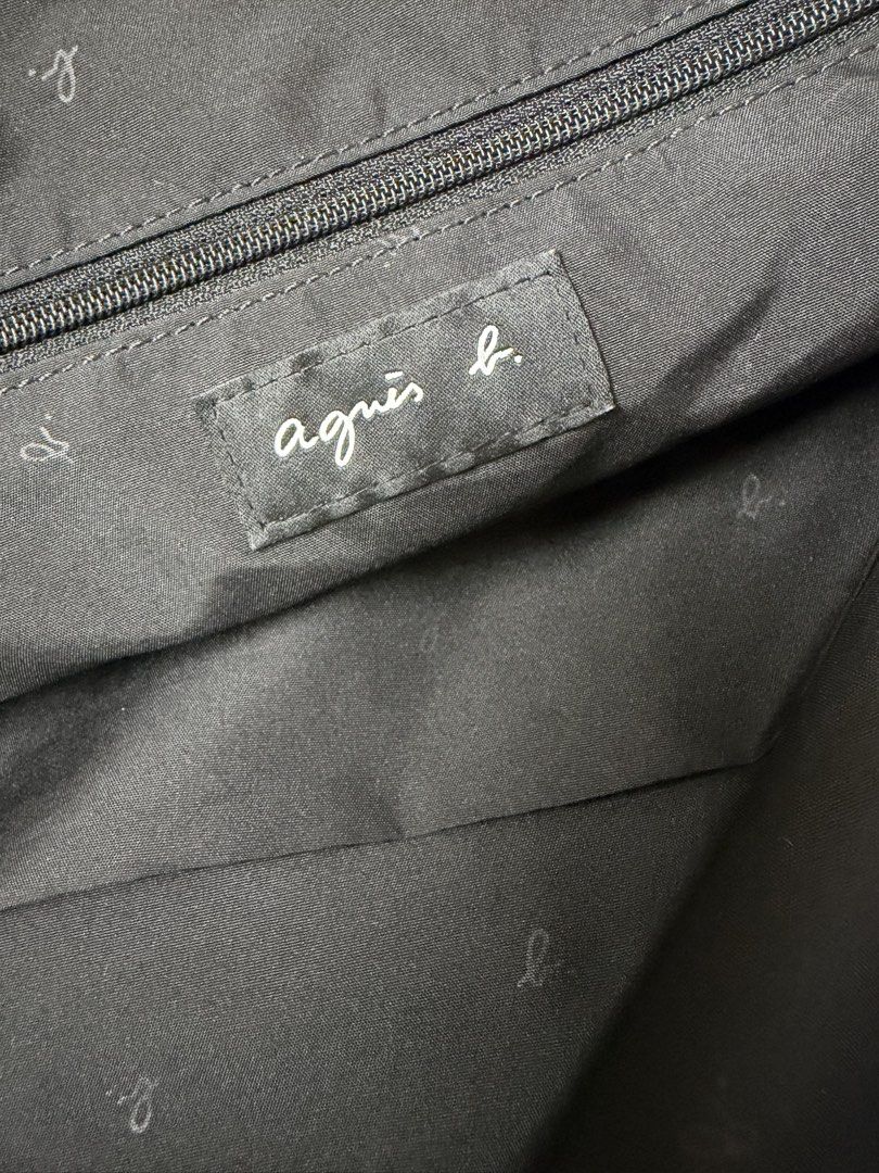 全新品❗️❗️❗️AGNES B. 黑色 前皮革口袋拼尼接龍後背包 小 保證正品