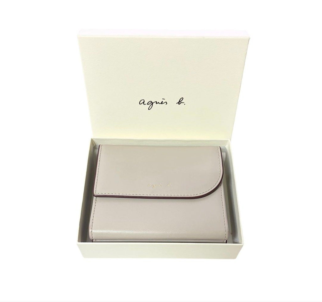 AGNES B. 米灰色 牛皮 圓弧 中夾 保證正品