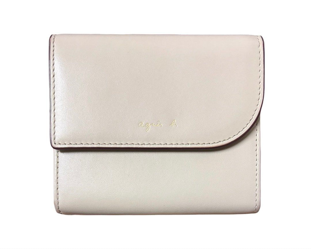 AGNES B. 米灰色 牛皮 圓弧 中夾 保證正品