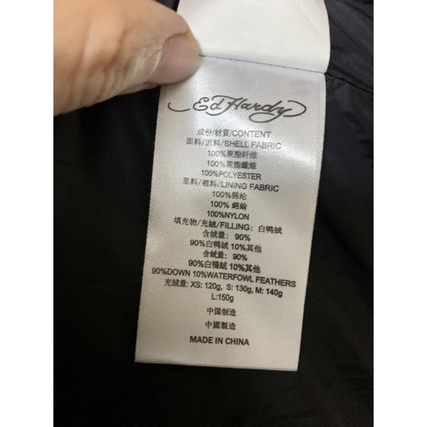 ED HARDY 黑灰豹紋爆裂花紋 羽絨鴨絨外套XS號