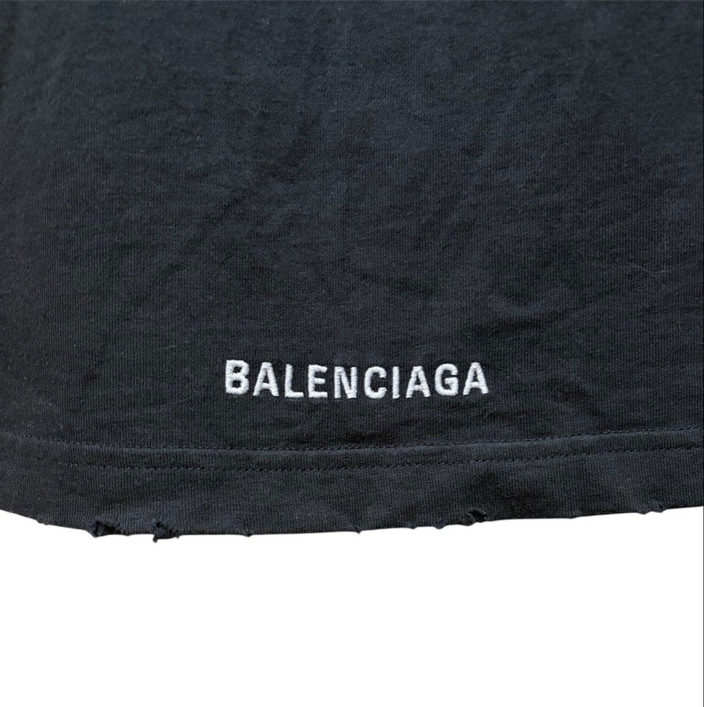 BALENCIAGA 黑色 刺繡 刷破 短袖 T恤 保證正品
