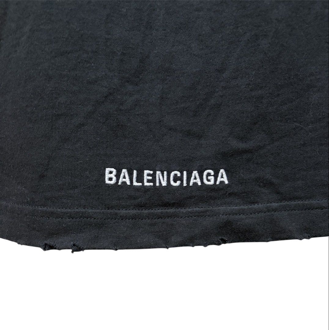 BALENCIAGA 黑色 刺繡 刷破 短袖 T恤 保證正品