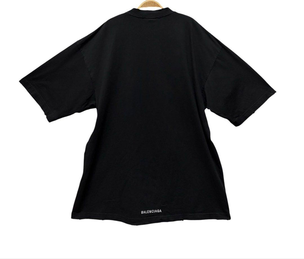 BALENCIAGA 黑色 刺繡 刷破 短袖 T恤 保證正品