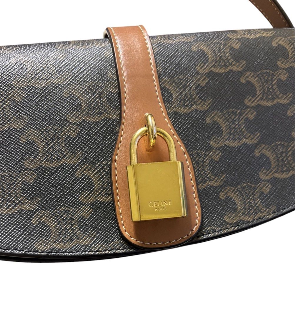 CELINE TABOU TRIOMPHE 老花 鎖頭吊飾 小牛皮 翻蓋 手提 肩背包 保證正品