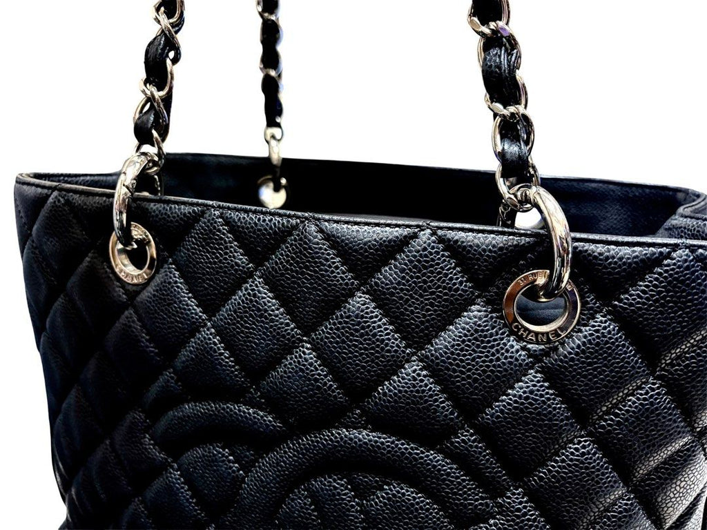 CHANEL GST 黑色 荔枝紋 牛皮 銀鏈 購物袋 無卡有雷標 保證正品