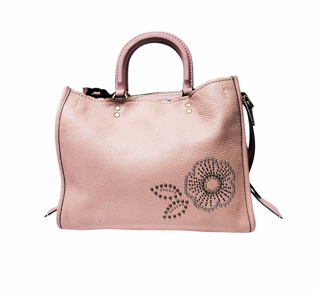 COACH 蔻馳 26890 花朵 真皮 大包 手提包 粉色 保證正品