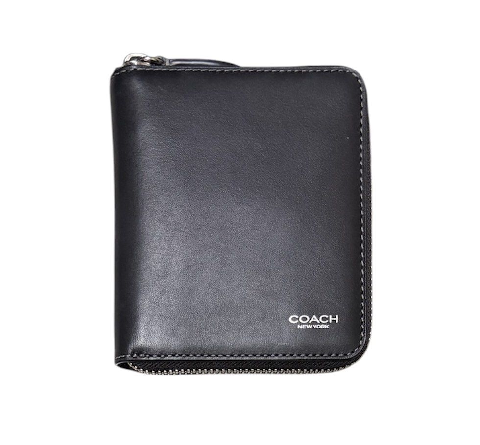 COACH 黑色 牛皮 拉鍊 中夾 保證正品