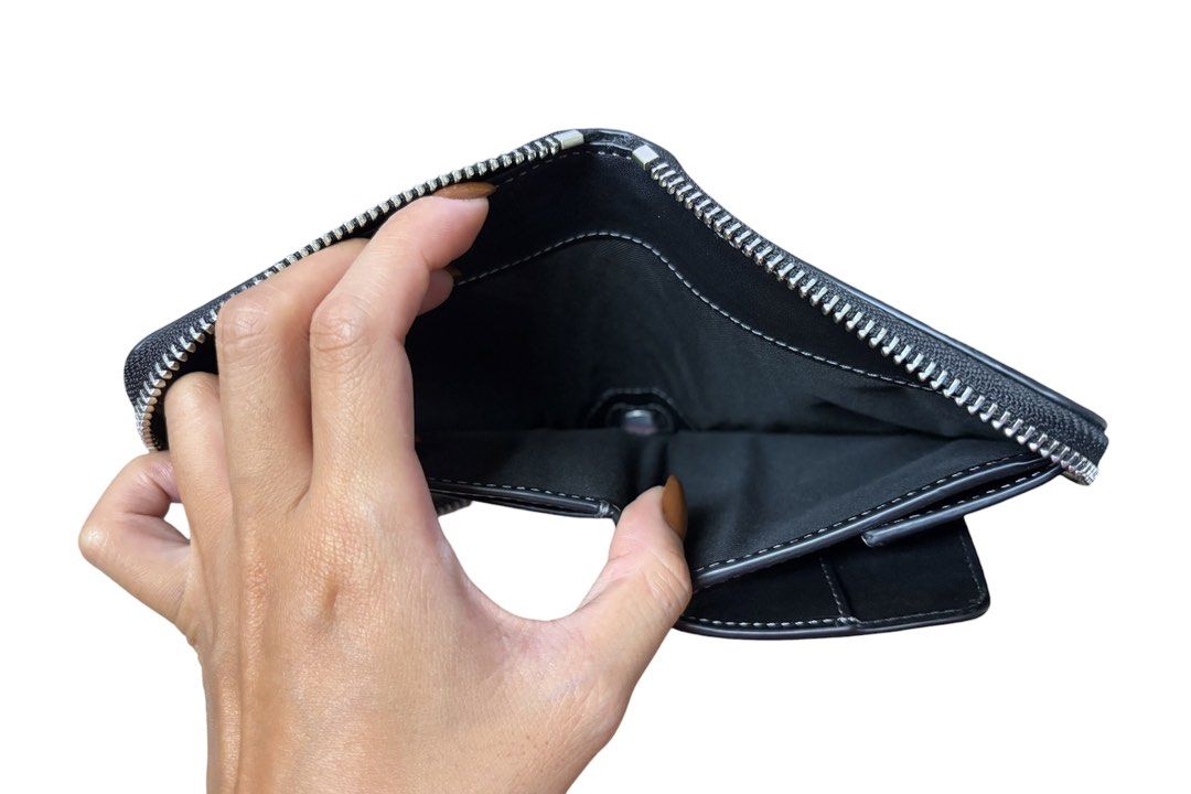 COACH 黑色 牛皮 拉鍊 中夾 保證正品