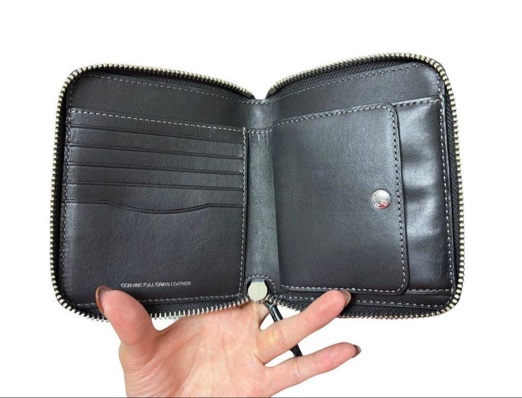 COACH 黑色 牛皮 拉鍊 中夾 保證正品