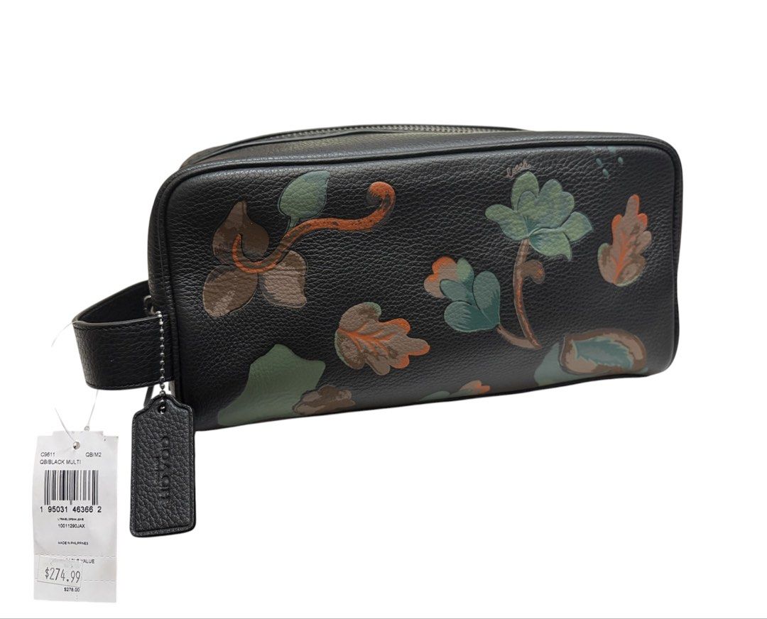 近新品有吊牌❗️ ❗️ ❗️ COACH 黑色 花卉 男用 手拿包 保證正品