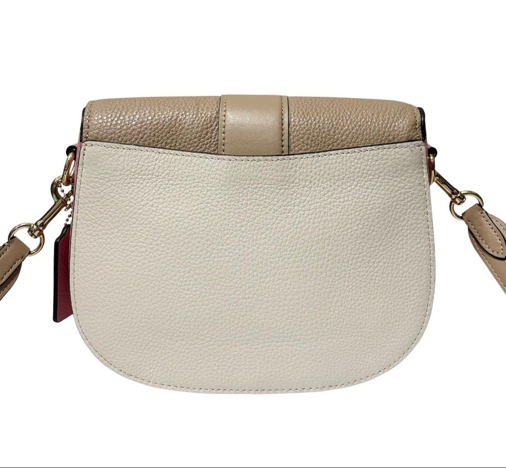 近新品❗️ ❗️ ❗️ COACH 杏色 粉色 拼接 馬鞍包 斜背包 保證正品