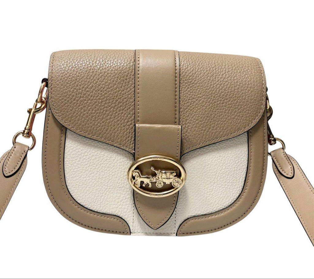 近新品❗️ ❗️ ❗️ COACH 杏色 粉色 拼接 馬鞍包 斜背包 保證正品