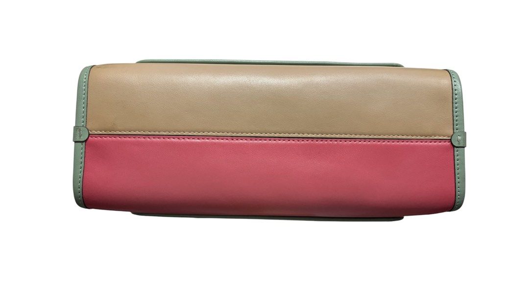 COACH 粉杏綠 拼接 掀蓋 旋鈕 肩背 斜背包 保證正品