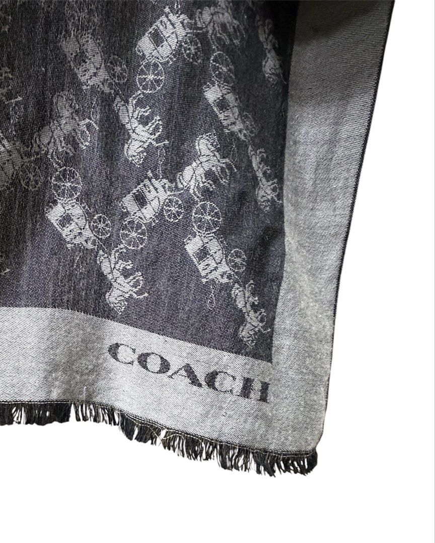 COACH 經典馬車 LOGO 黑灰色 圍巾 披肩 保證正品
