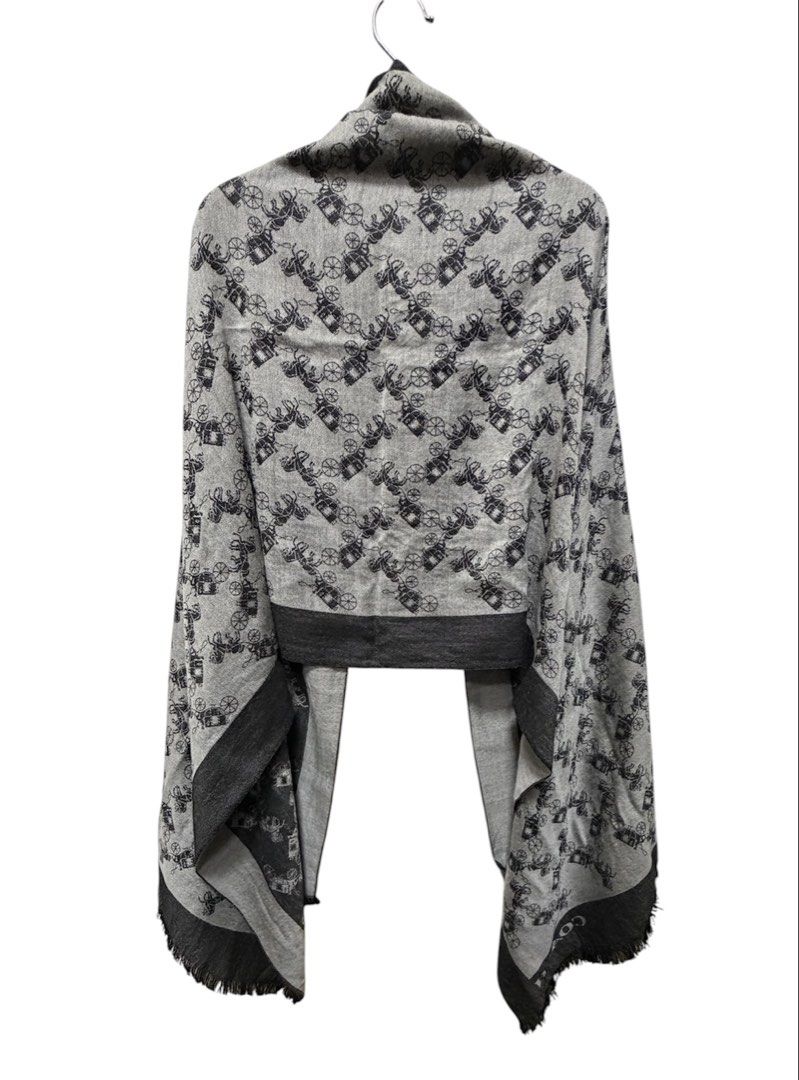 COACH 經典馬車 LOGO 黑灰色 圍巾 披肩 保證正品
