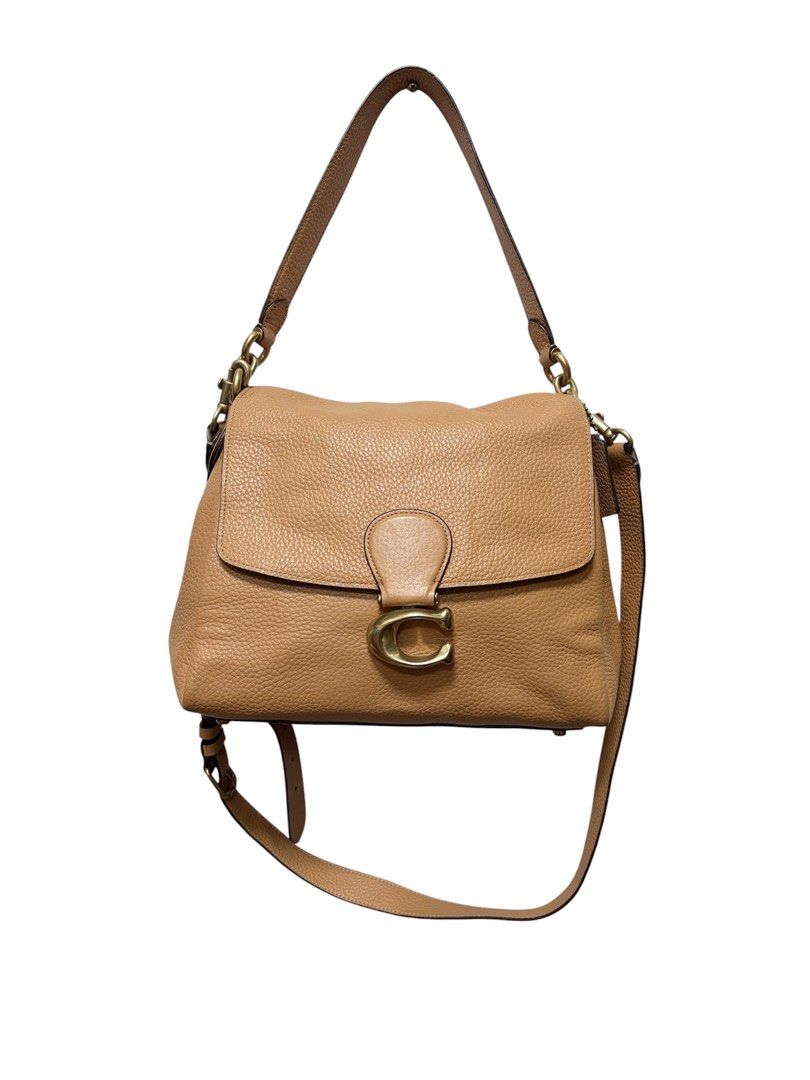 COACH MAY C 駝色 環扣 粒面 牛皮 手提 肩背 斜背包 保證正品