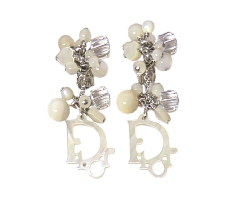 DIOR 貝母 珠子 夾式 耳環 保證正品 墜飾約莫4公分