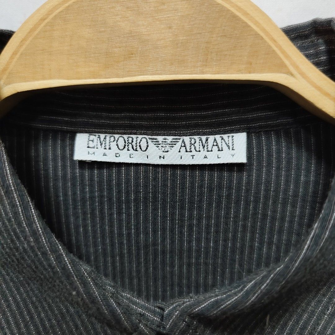 EMPORIO ARMANI 襯衫 薄款 長袖 直條紋 灰黑 保證正品