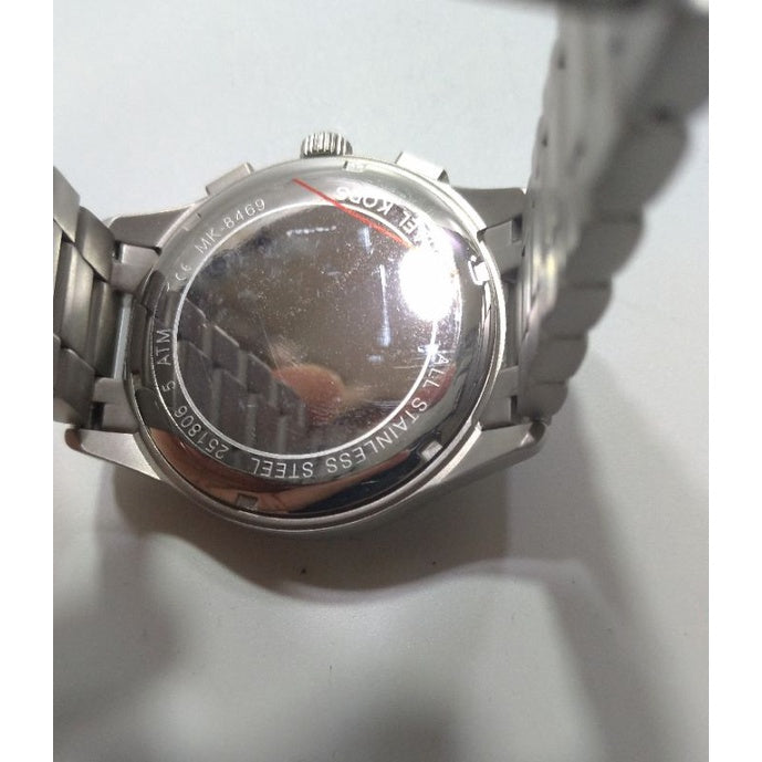 Michael kors 男三眼黑銀金屬錶帶腕錶 MK8469保證正品