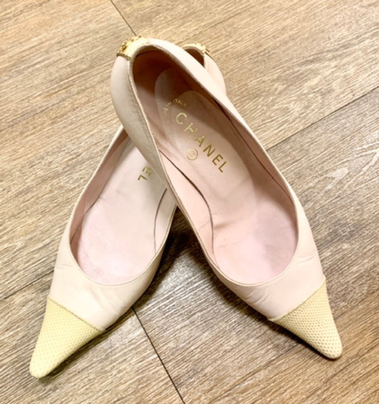 CHANEL 香奈兒 保證正品 粉色拼接 高跟鞋 37號