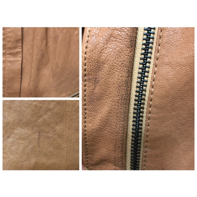 SHYANGAN-HLW 小羊皮 真皮 駝色 棕色 皮衣 皮革外套 袖子拼接造型 M號