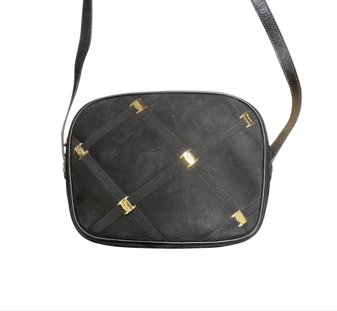 FERRAGAMO 黑色 復古 麂皮 斜背包 保證正品