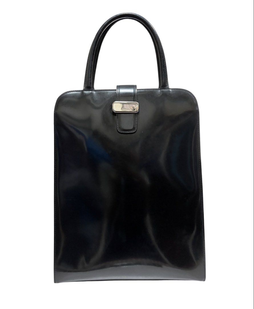 FURLA 黑色 復古 亮面 皮革 手提包