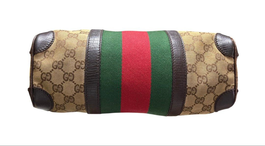 ⚠️請詳閱商品描述❗️GUCCI 經典老花 紅綠織條 緹花布 拼接 真皮 手提 肩背包 保證正品