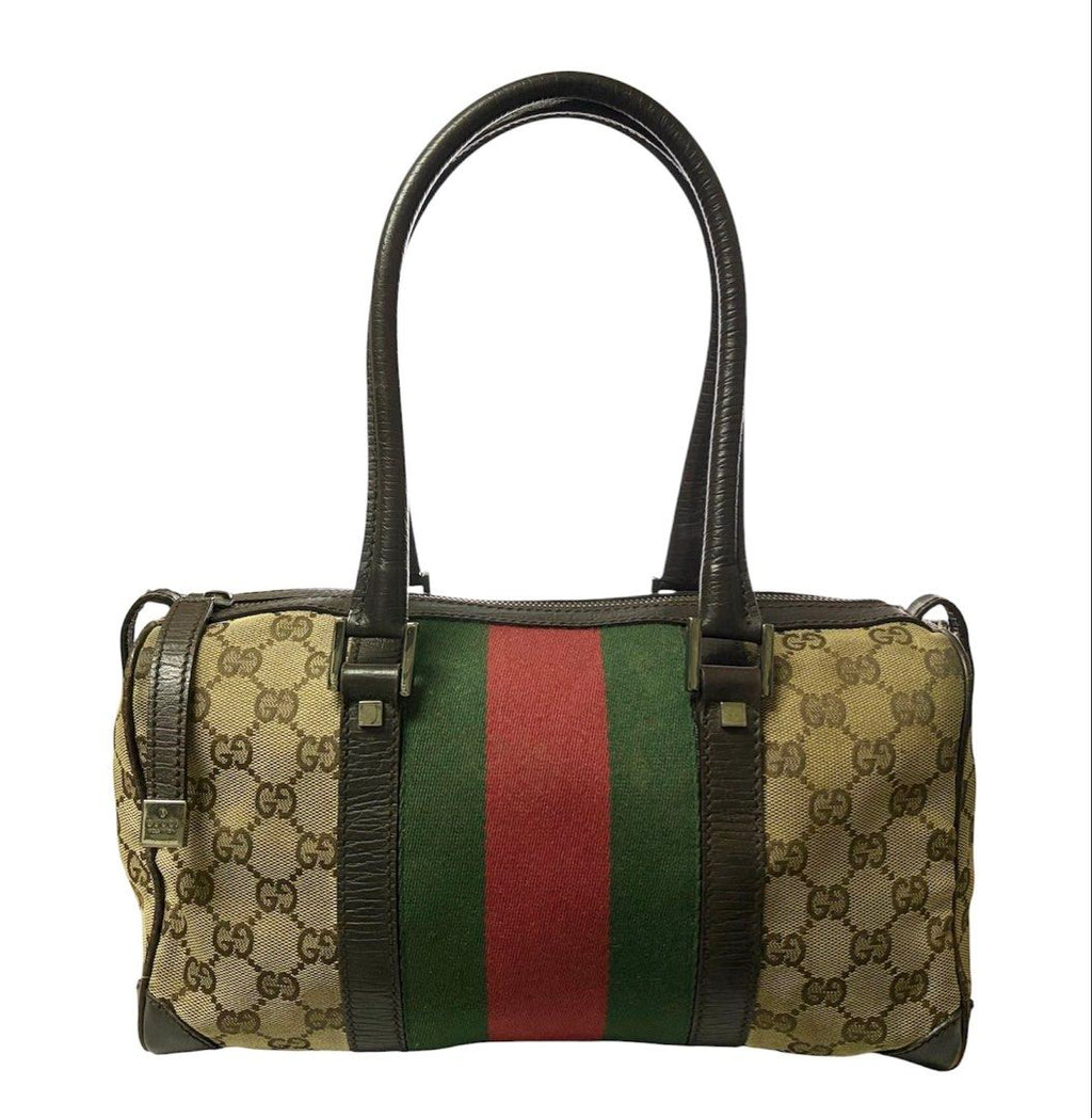 ⚠️請詳閱商品描述❗️GUCCI 經典老花 紅綠織條 緹花布 拼接 真皮 手提 肩背包 保證正品