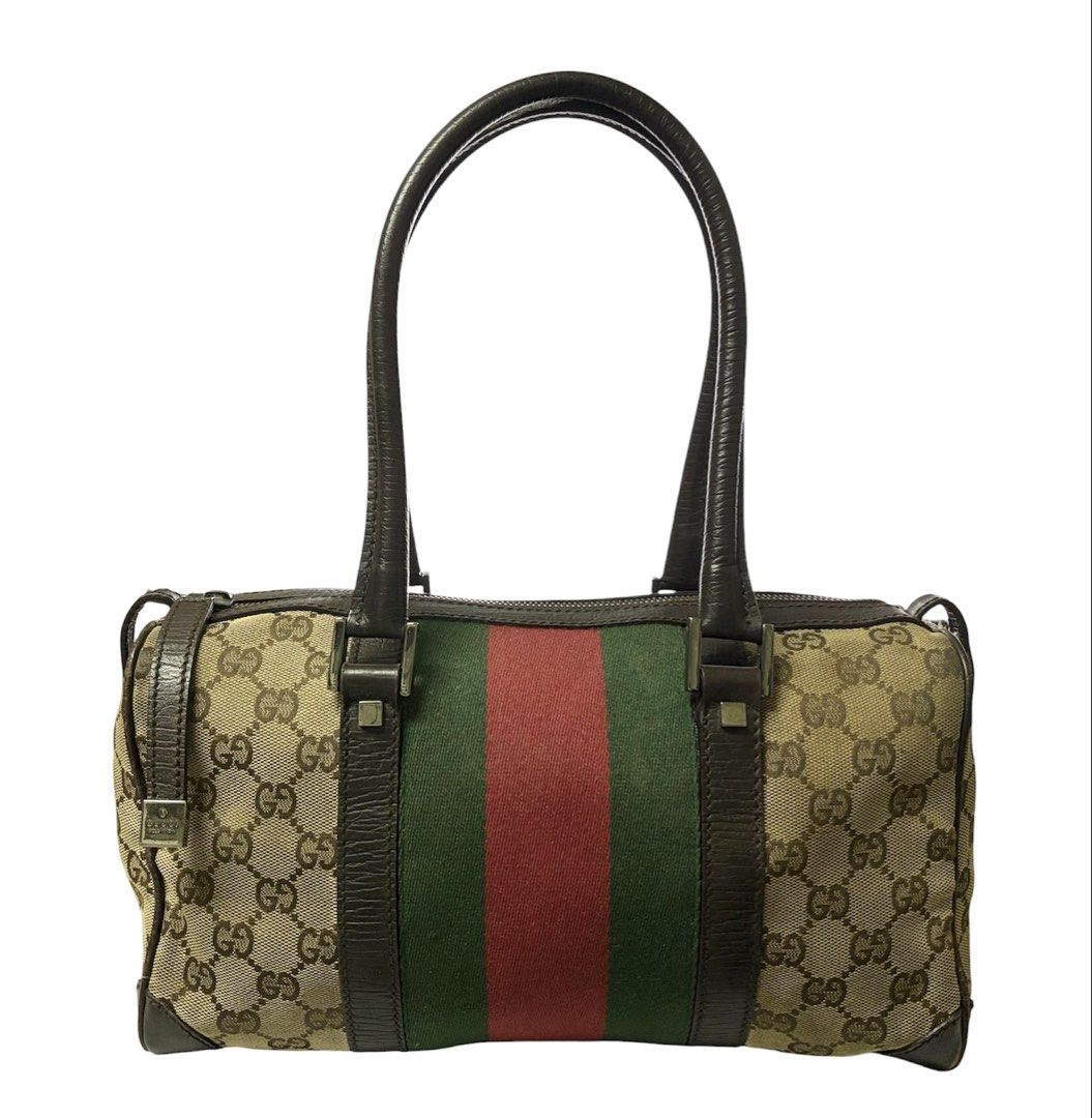 ⚠️請詳閱商品描述❗️GUCCI 經典老花 紅綠織條 緹花布 拼接 真皮 手提 肩背包 保證正品