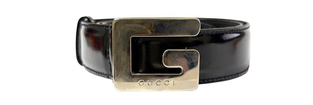 GUCCI 黑色 大G字母 LOGO 亮面 真皮 保證正品