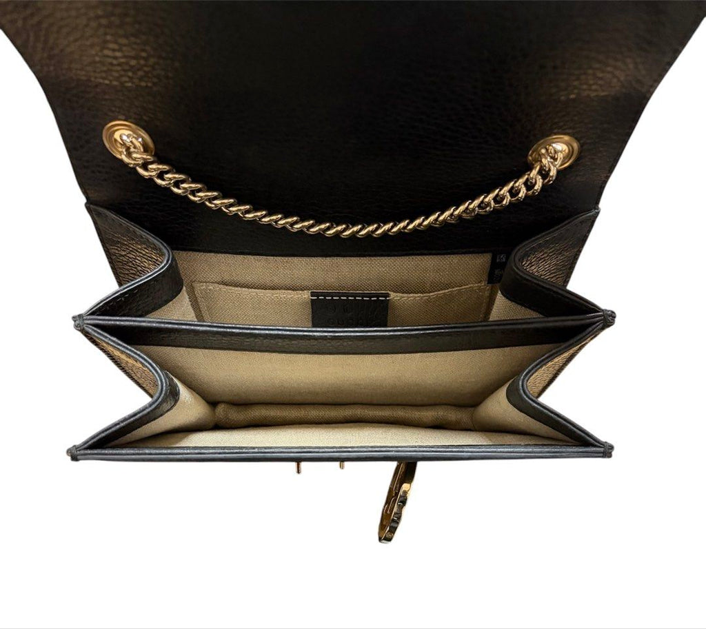 GUCCI 黑色 經典雙G金屬LOGO 牛皮 金鏈 夾層 翻釦 斜背包 保證正品