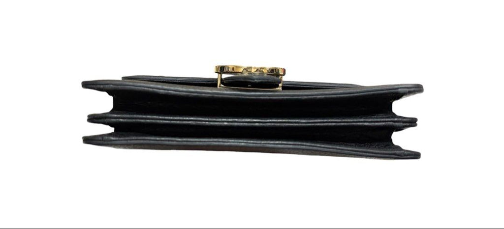 GUCCI 黑色 經典雙G金屬LOGO 牛皮 金鏈 夾層 翻釦 斜背包 保證正品
