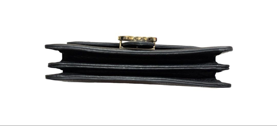 GUCCI 黑色 經典雙G金屬LOGO 牛皮 金鏈 夾層 翻釦 斜背包 保證正品