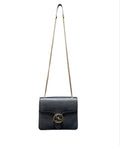 GUCCI 黑色 經典雙G金屬LOGO 牛皮 金鏈 夾層 翻釦 斜背包 保證正品