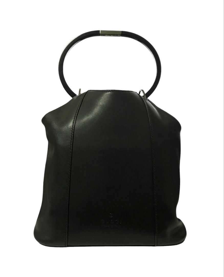 GUCCI VINTAGE 黑色 圓環 手把 復古 手提包 保證正品
