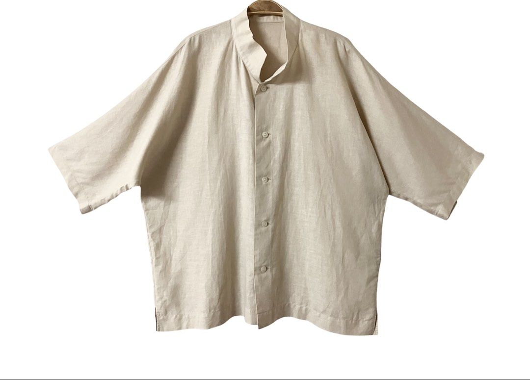 HOMME PLISSE ISSEY MIYAKE 三宅一生 杏色 棉麻 五分袖 襯衫